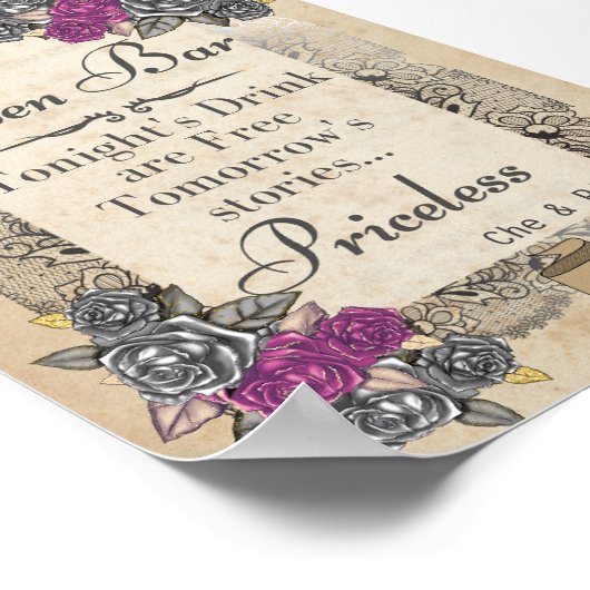 Poster Panneau Open Bar Mariage rustique (Coin)