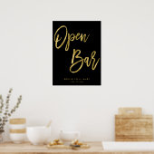 Poster Panneau Open Bar Noir Et Or 18x24 (Cuisine)