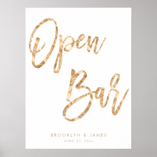 Poster Panneau Open Bar Or Et Blanc 18x24