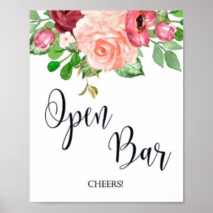 Poster Panneau Open Bar Pink Floral mariage