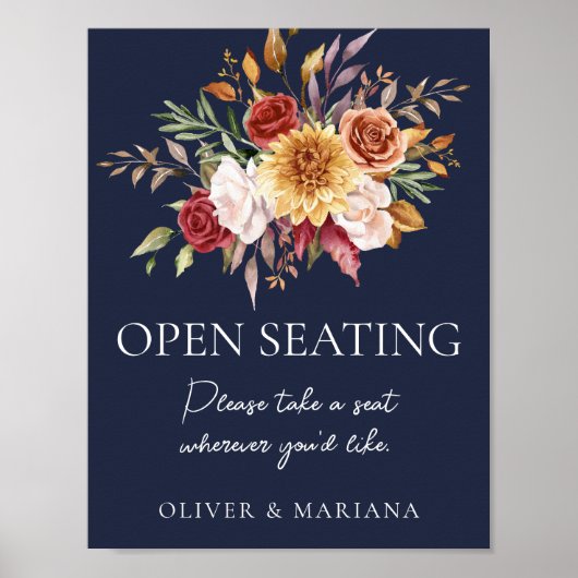 Poster Panneau Open Mariage Floral Navy Automne (Devant)