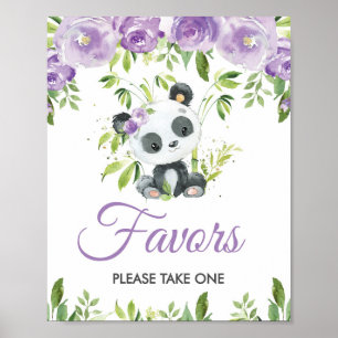 Poster Panneau Panda Purple Floral Vert Bambou Faveurs