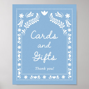 Poster Panneau Papier bleu Picado Cartes et Cadeaux