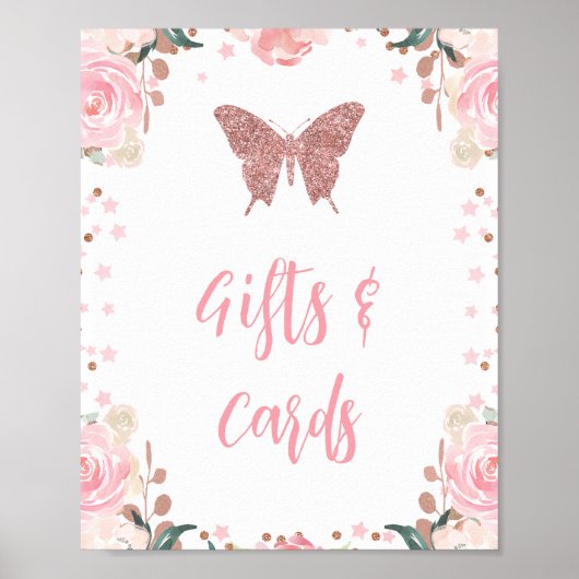 Poster Panneau Papillon Parties scintillant rose Cartes e (Devant)