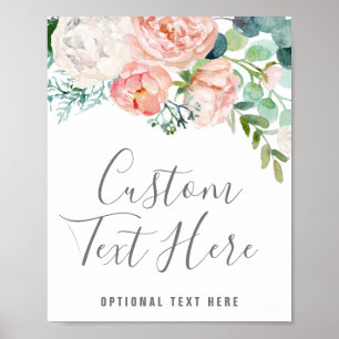 Poster Panneau personnalisé avec fleurs de pivoine romant