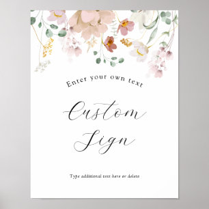 Poster Panneau personnalisé avec texte Fleurs roses en fl