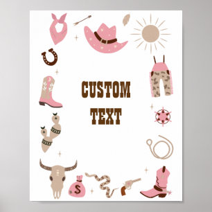 Poster Panneau personnalisé Baby shower rose cowgirl