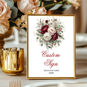 Poster Panneau Personnalisé Luxe Bohème Bordeaux Fleurs O