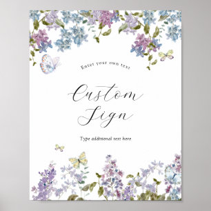 Poster Panneau personnalisé papillons et lilas avec texte
