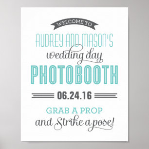Poster Panneau photo Aqua Blue Grey Custom Wedding