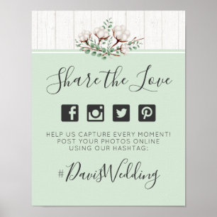 Poster Panneau photo avec hashtag pour mariage en coton r