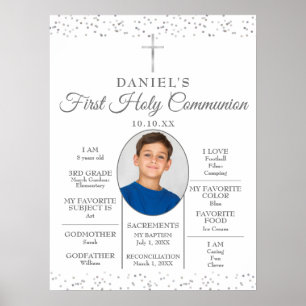 Poster Panneau photo de première communion argentée avec 