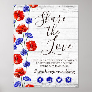 Poster Panneau photo du Mariage Red Poppy & Cornflower