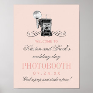 Poster Panneau photobooth de mariage vintage caméra rose