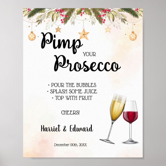 Poster Panneau Pimp your Prosecco pour mariage de Noël (Devant)
