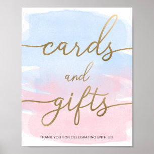 Poster Panneau Pink Blue Watercolor Gold Cartes et cadeau