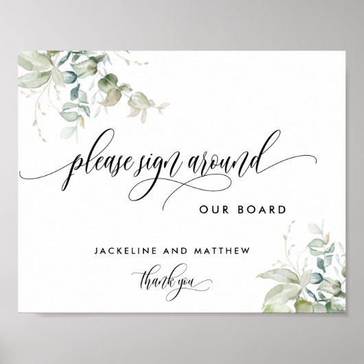 Poster Panneau "Please Sign Around", Élégant panneau vert (Devant)