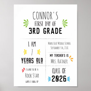 Poster Panneau pour le premier jour d'école d'un enfant