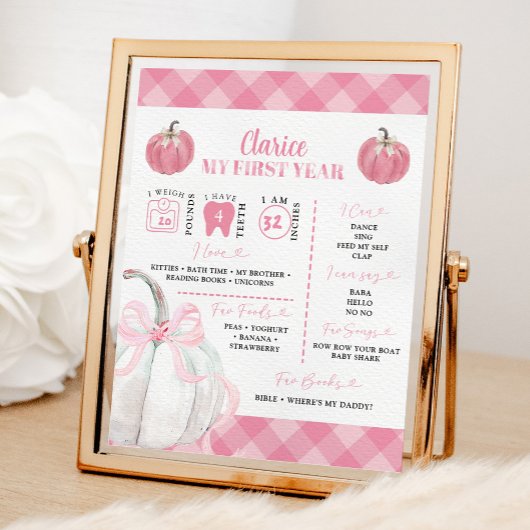 Poster Panneau Premier Anniversaire Fille Citrouille Prép