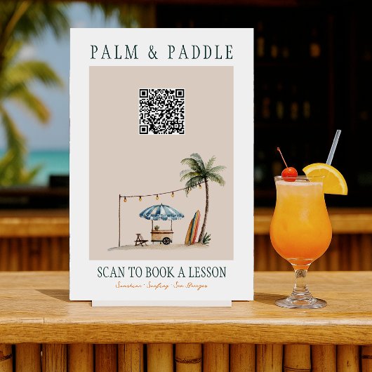 Poster Panneau QR Leçon de surf à l'aquarelle