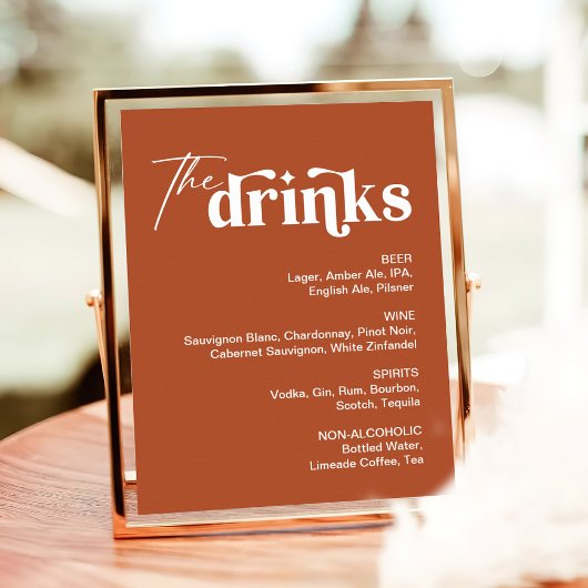 Poster Panneau Retro Boho Terracotta Mariage Bar