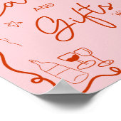 Poster Panneau rétro rose rouge illustré douche nuptiale (Coin)