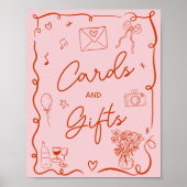Poster Panneau rétro rose rouge illustré douche nuptiale (Devant)