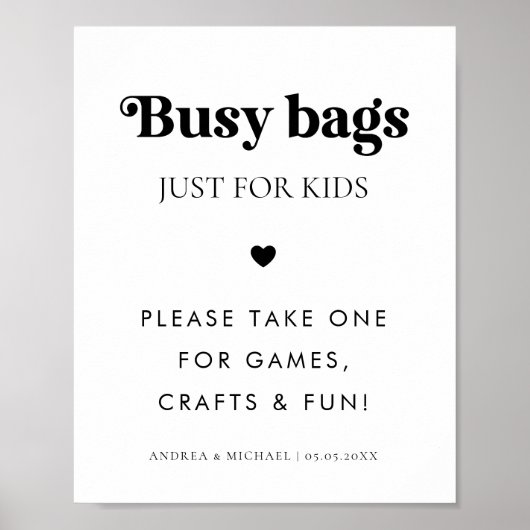 Poster Panneau rétro Script Busy Sacs pour Enfants Mariag (Devant)