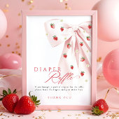 Poster Panneau rond Baby shower de fraise rose Bow