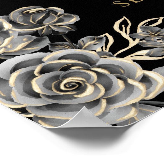 Poster Panneau Rose Black And Gold (Coin)