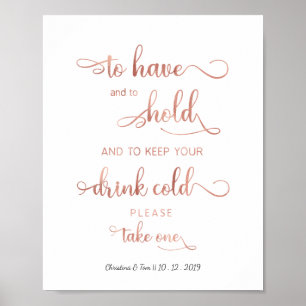 Poster Panneau rose or Mariage "Gardez votre boisson froi