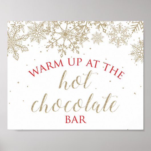 Poster Panneau rouge Hot Chocolat Bar Gold Snowflake (Devant)