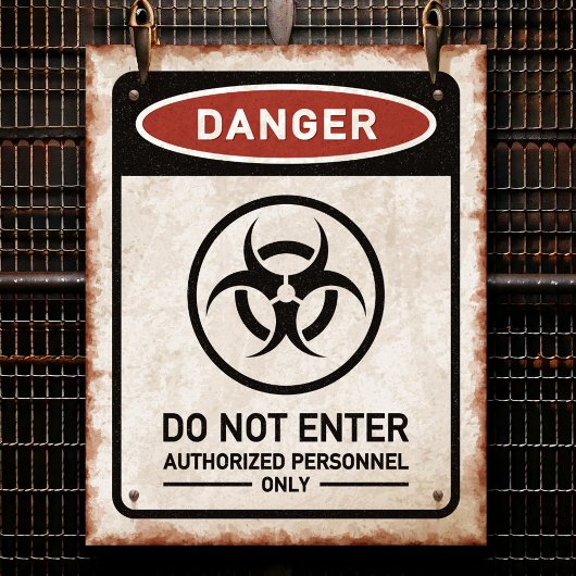 Poster Panneau rouillé DANGER N'ENTREZ PAS & symbole de b