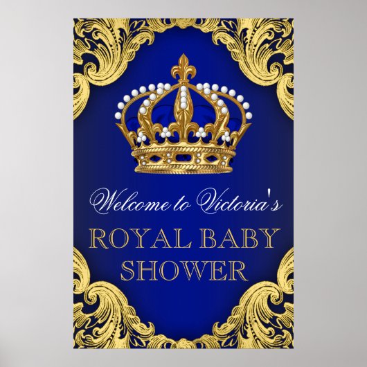 Poster Panneau Royal Blue Gold Prince Baby shower (Devant)