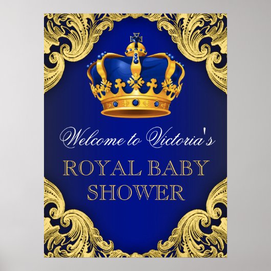 Poster Panneau Royal Blue Gold Prince Baby shower (Devant)