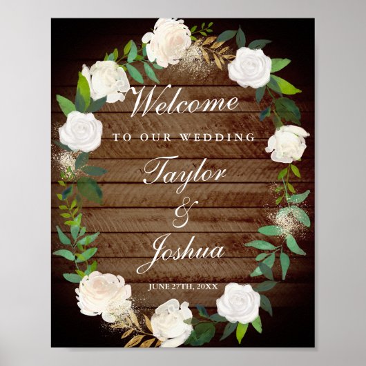 Poster Panneau Russe Mariage de bienvenue Aquarelle or Bl (Devant)