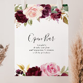 Poster Panneau Rustique Floral Botanique Mariage Open Bar