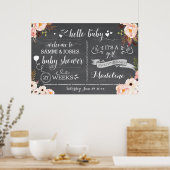 Poster Panneau Rustique Hello Baby Floral Baby shower (Cuisine)