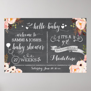 Poster Panneau Rustique Hello Baby Floral Baby shower