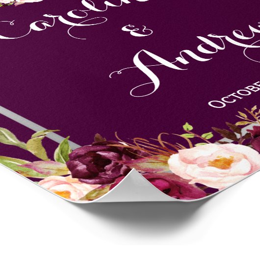 Poster Panneau Rustique Mariage d'accueil Plum violet (Coin)