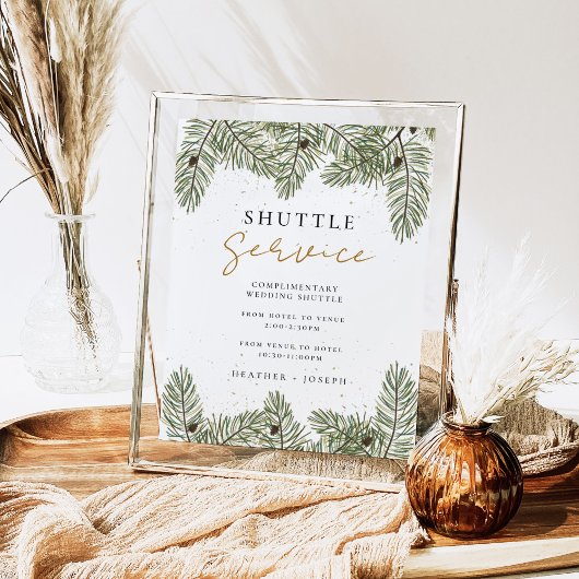 Poster Panneau Service de navette Mariage Festive Pine