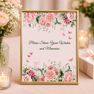 Poster Panneau Souhaits et Souvenirs Rose Tendre