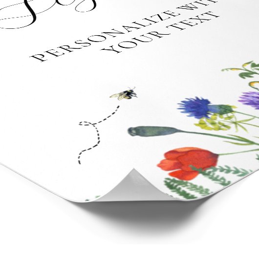 Poster Panneau Texte personnalisé Champs et abeilles fleu (Coin)