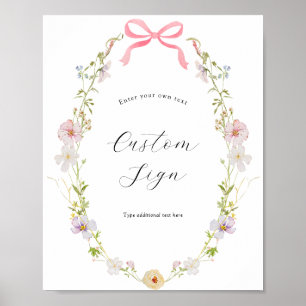Poster Panneau Texte personnalisé Fleur sauvage rose Bow
