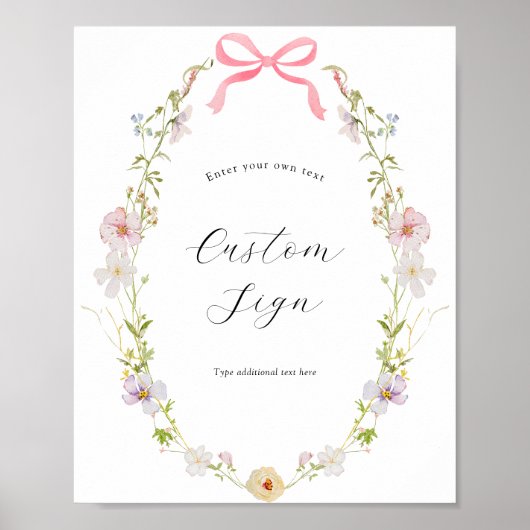 Poster Panneau Texte personnalisé Fleur sauvage rose Bow (Devant)