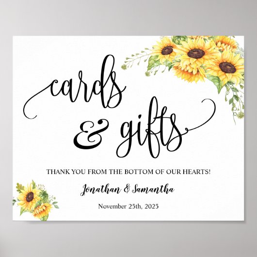 Poster Panneau tournesols mariage réception Cartes & Cade (Devant)