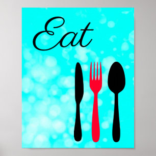 Poster Panneau turquoise, noir et rouge pour cuisine