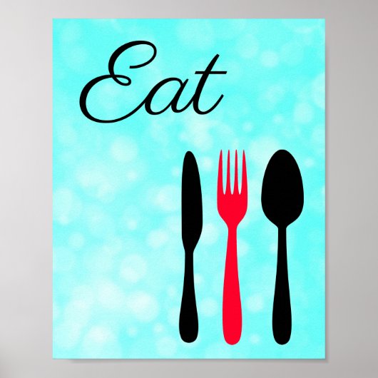 Poster Panneau turquoise, noir et rouge pour cuisine (Devant)