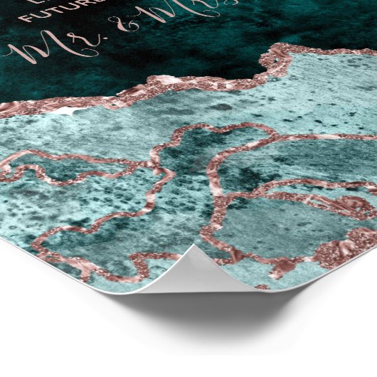 Poster Panneau turquoise Vert Agate Rose Or Mariage Livre (Coin)