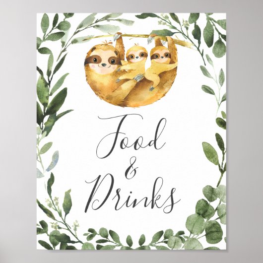 Poster Panneau Twins Sloth Baby shower nourriture et bois (Devant)